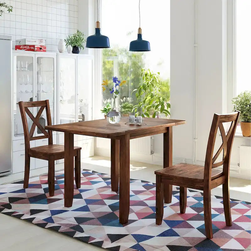 Ensemble table de salle à manger et chaises pour petit appartement avec table de salle à manger à abattants et 2 chaises à dossier en X pour cuisine