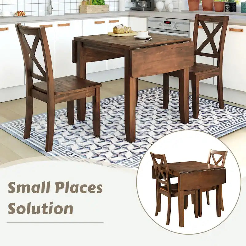 Ensemble table de salle à manger et chaises pour petit appartement avec table de salle à manger à abattants et 2 chaises à dossier en X pour cuisine