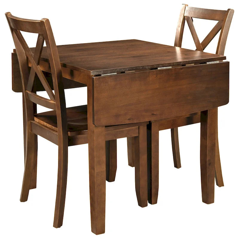Ensemble table de salle à manger et chaises pour petit appartement avec table de salle à manger à abattants et 2 chaises à dossier en X pour cuisine