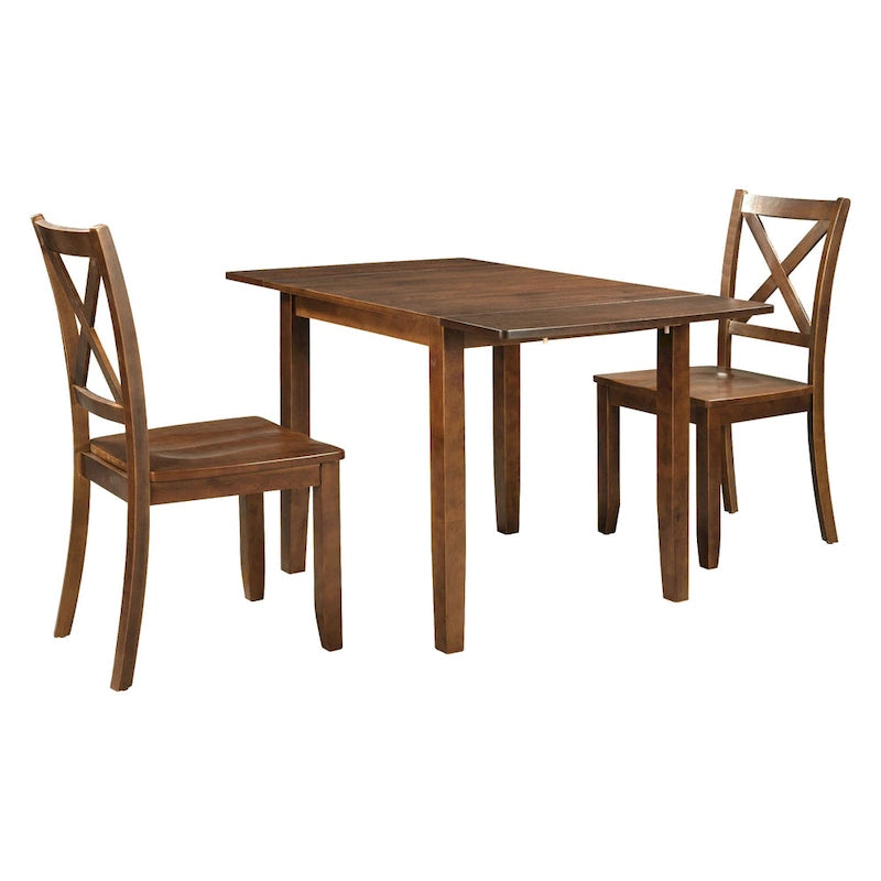 Ensemble table de salle à manger et chaises pour petit appartement avec table de salle à manger à abattants et 2 chaises à dossier en X pour cuisine