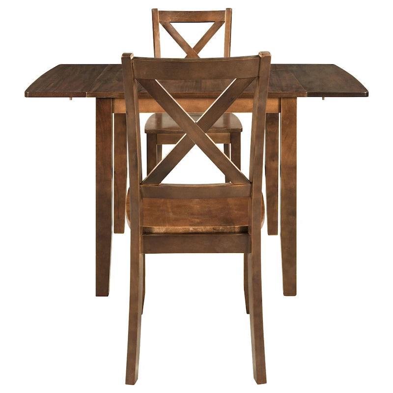 Ensemble table de salle à manger et chaises pour petit appartement avec table de salle à manger à abattants et 2 chaises à dossier en X pour cuisine