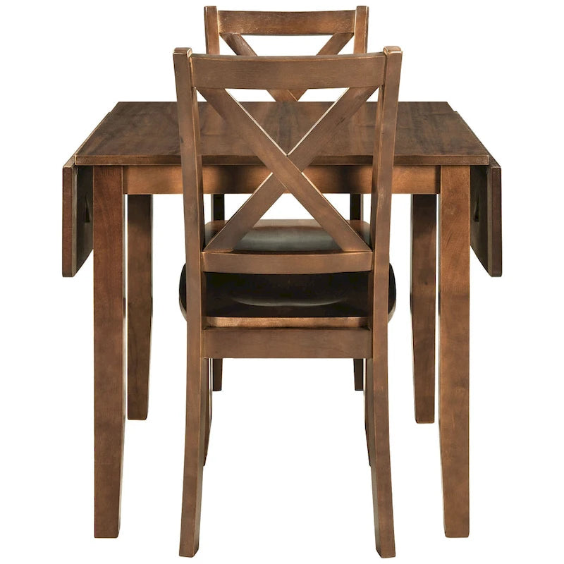 Ensemble table de salle à manger et chaises pour petit appartement avec table de salle à manger à abattants et 2 chaises à dossier en X pour cuisine