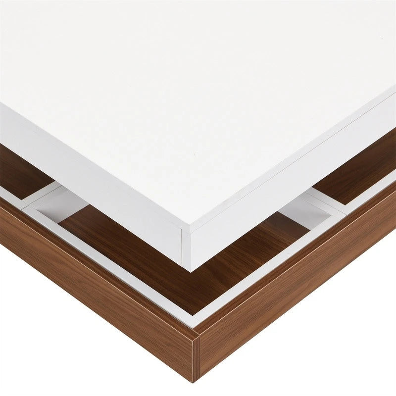 Table basse rotative 360° moderne avec 3 plateaux détachables, table basse à 2 niveaux avec rangement pour salon