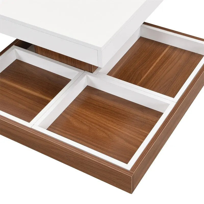 Table basse rotative 360° moderne avec 3 plateaux détachables, table basse à 2 niveaux avec rangement pour salon
