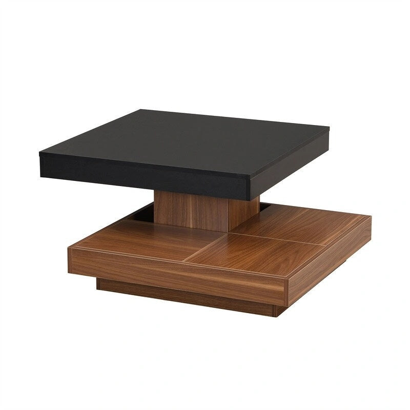 Table basse rotative 360° moderne avec 3 plateaux détachables, table basse à 2 niveaux avec rangement pour salon