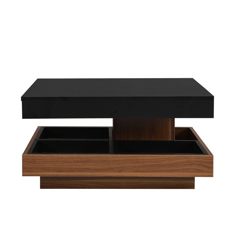 Table basse rotative 360° moderne avec 3 plateaux détachables, table basse à 2 niveaux avec rangement pour salon