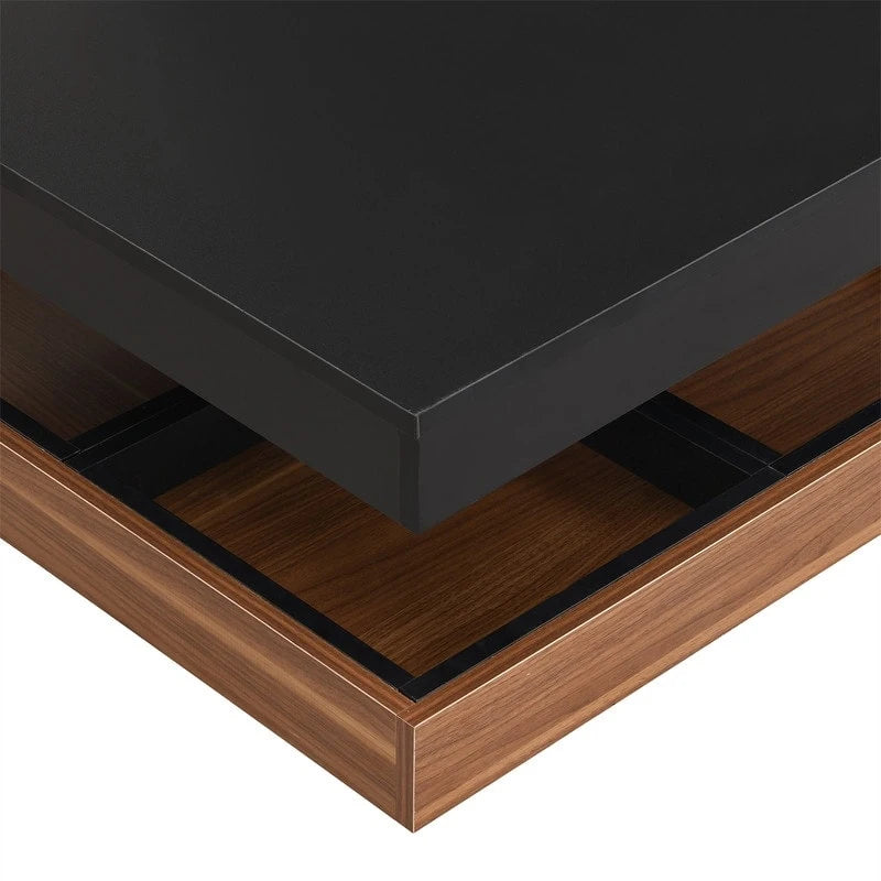 Table basse rotative 360° moderne avec 3 plateaux détachables, table basse à 2 niveaux avec rangement pour salon