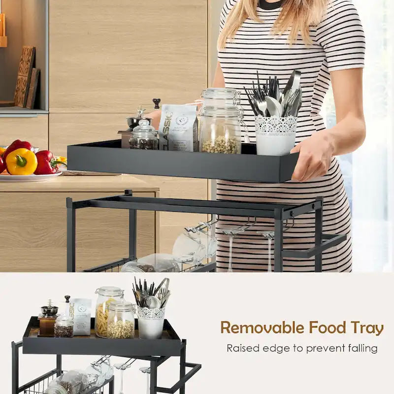 Gymax Chariot de Bar de Cuisine Roulant à 4 Niveaux avec Porte-Bouteilles – Voir Détails