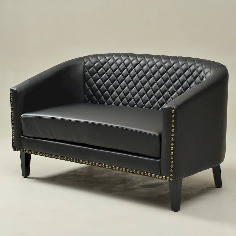 KINWELL Petit canapé causeuse rembourré en faux cuir touffeté 50W