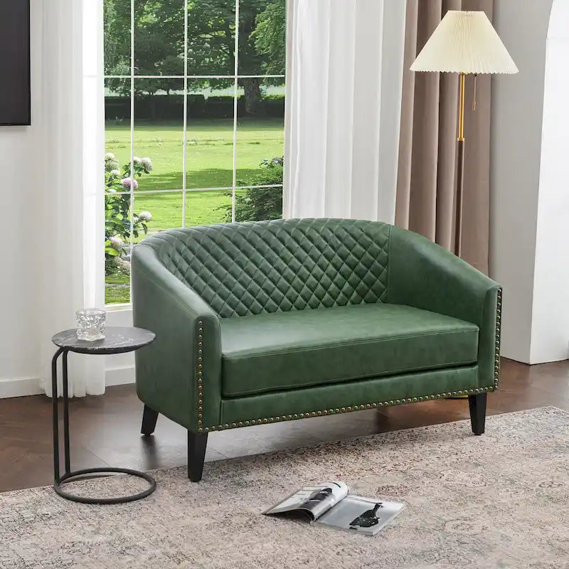 KINWELL Petit canapé causeuse rembourré en faux cuir touffeté 50W