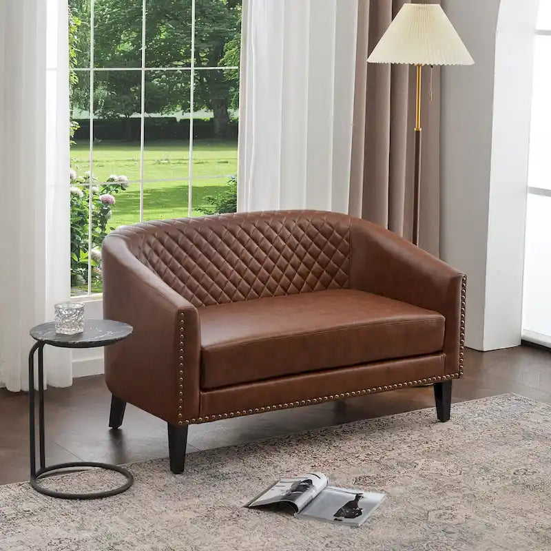 KINWELL Petit canapé causeuse rembourré en faux cuir touffeté 50W