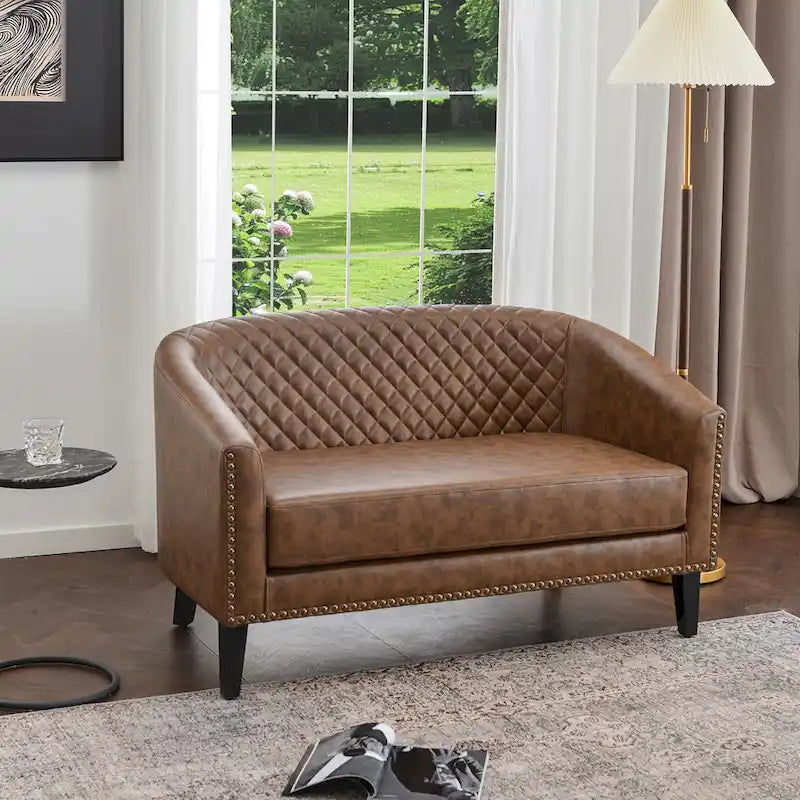 KINWELL Petit canapé causeuse rembourré en faux cuir touffeté 50W