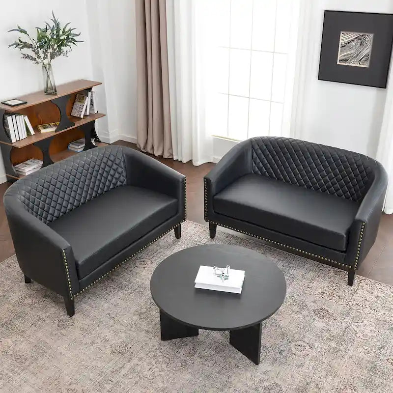 KINWELL Petit canapé causeuse rembourré en faux cuir touffeté 50W