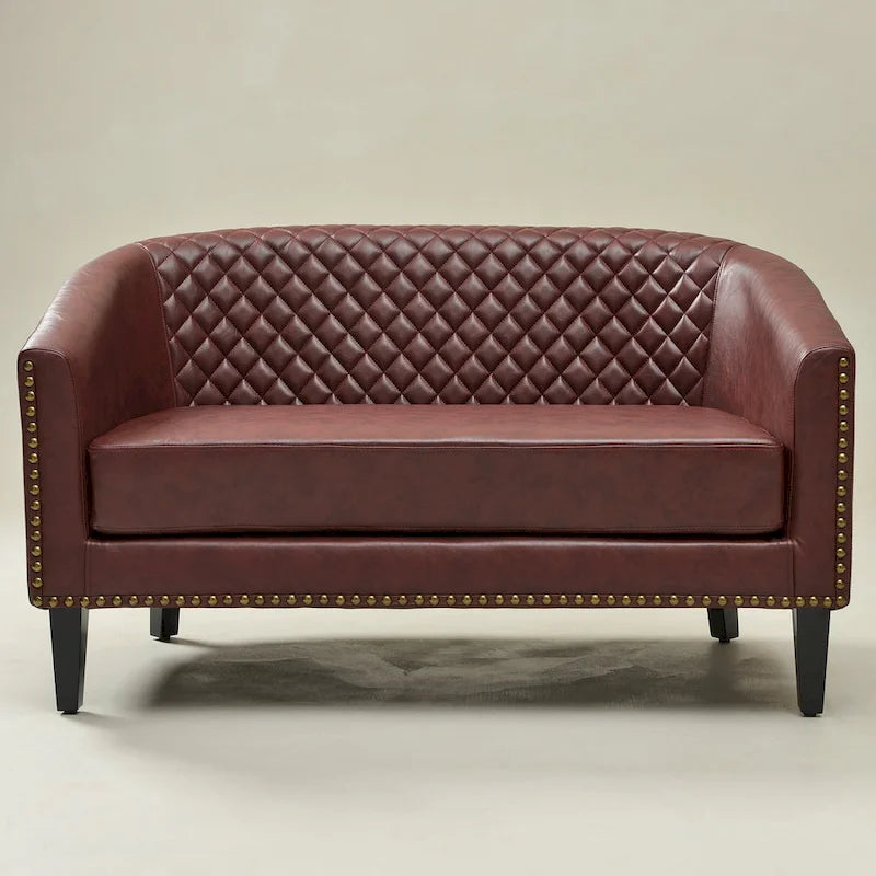 KINWELL Petit canapé causeuse rembourré en faux cuir touffeté 50W