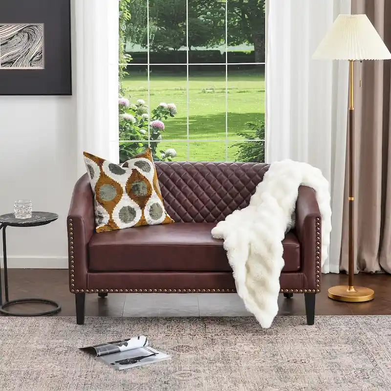 KINWELL Petit canapé causeuse rembourré en faux cuir touffeté 50W