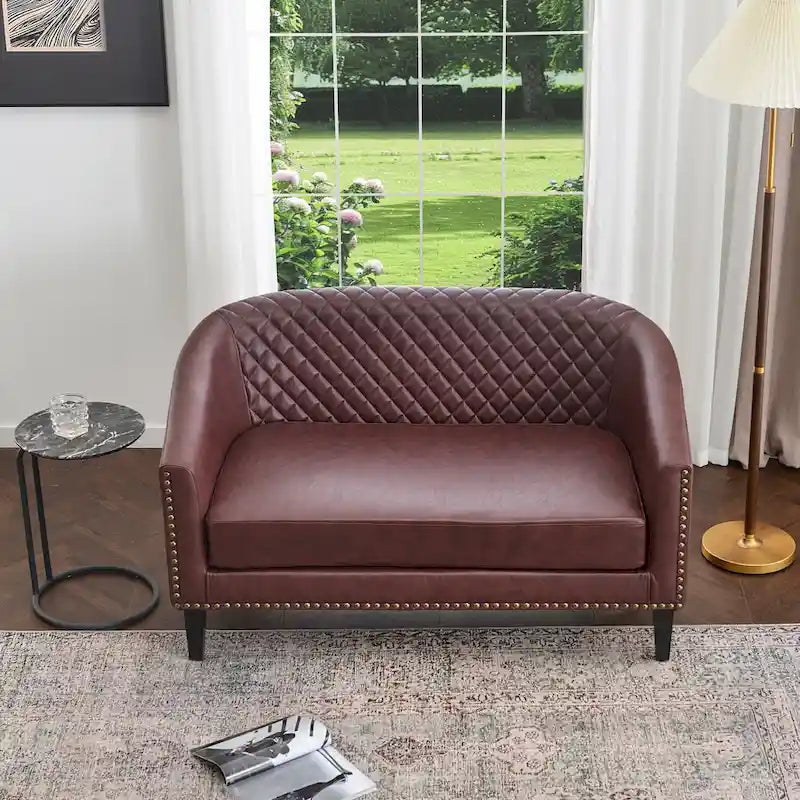 KINWELL Petit canapé causeuse rembourré en faux cuir touffeté 50W