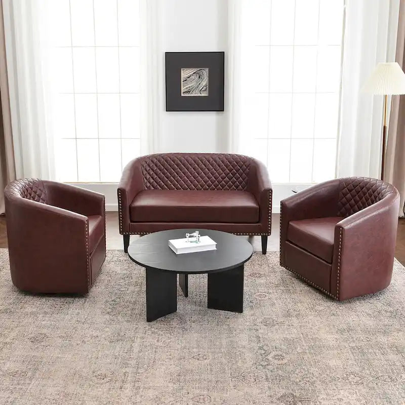 KINWELL Petit canapé causeuse rembourré en faux cuir touffeté 50W