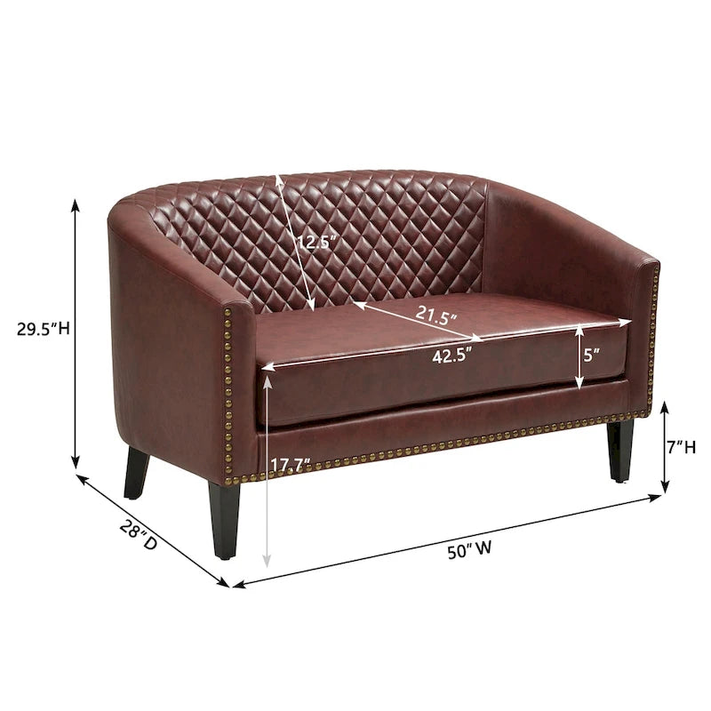 KINWELL Petit canapé causeuse rembourré en faux cuir touffeté 50W
