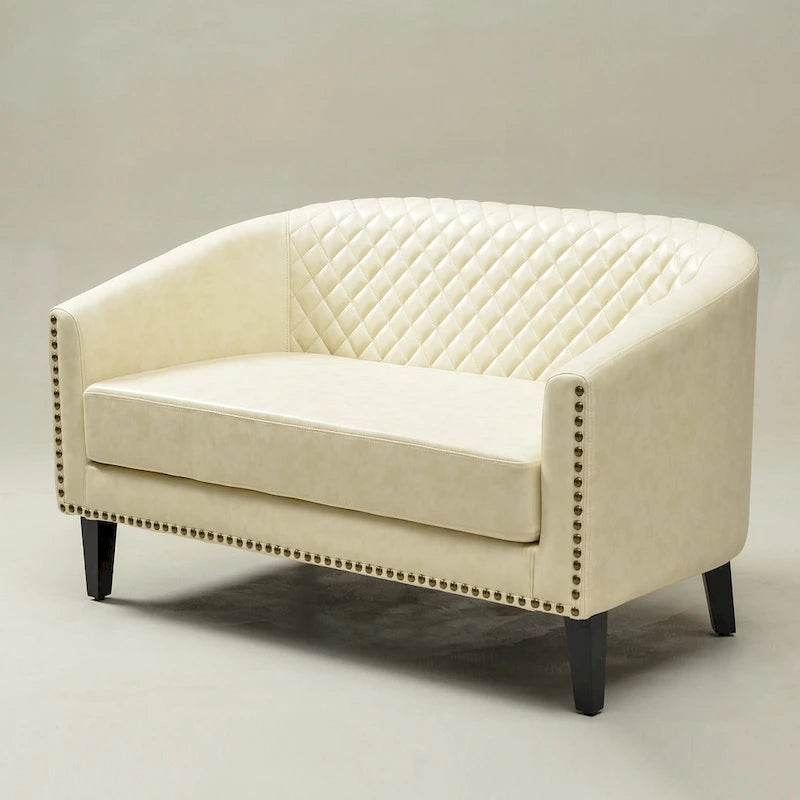 KINWELL Petit canapé causeuse rembourré en faux cuir touffeté 50W