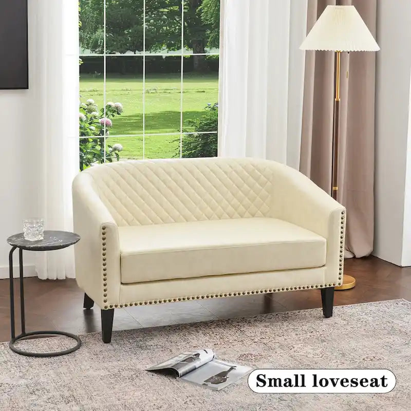 KINWELL Petit canapé causeuse rembourré en faux cuir touffeté 50W