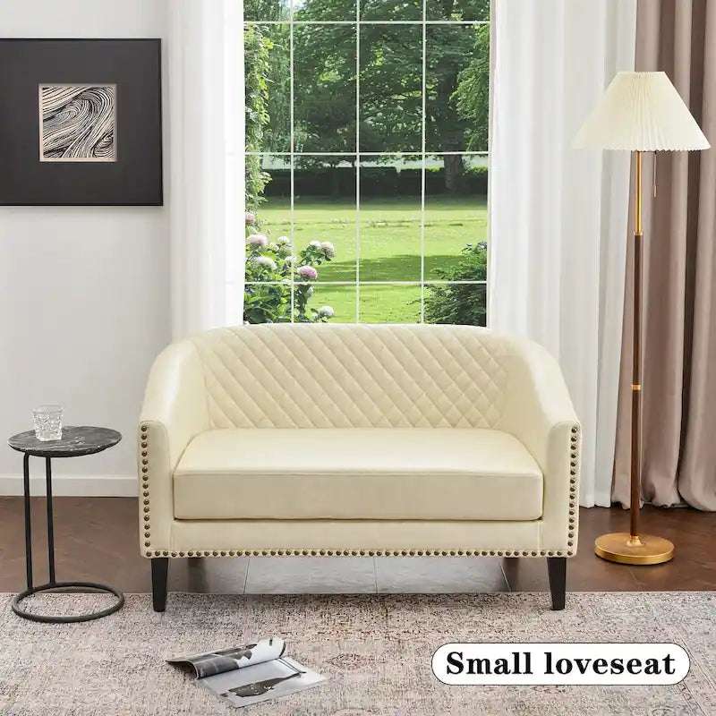 KINWELL Petit canapé causeuse rembourré en faux cuir touffeté 50W
