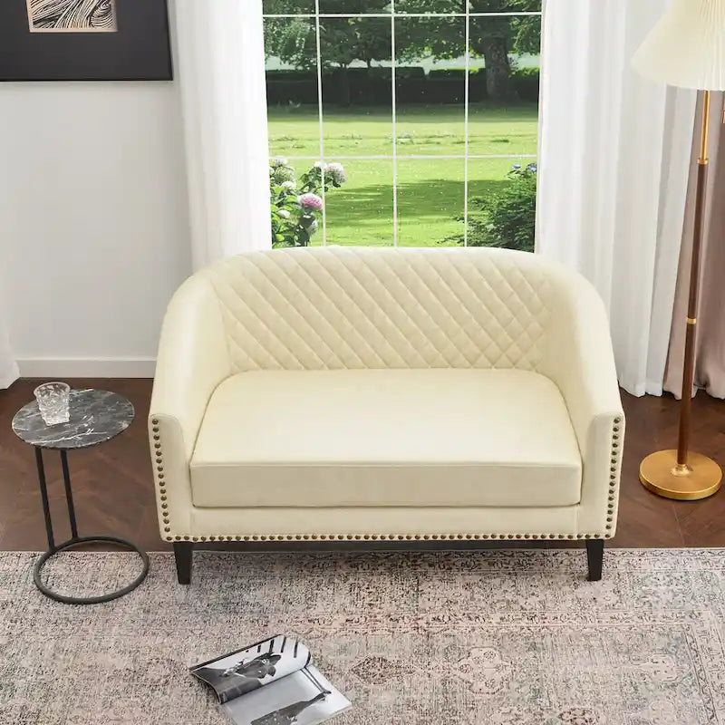 KINWELL Petit canapé causeuse rembourré en faux cuir touffeté 50W