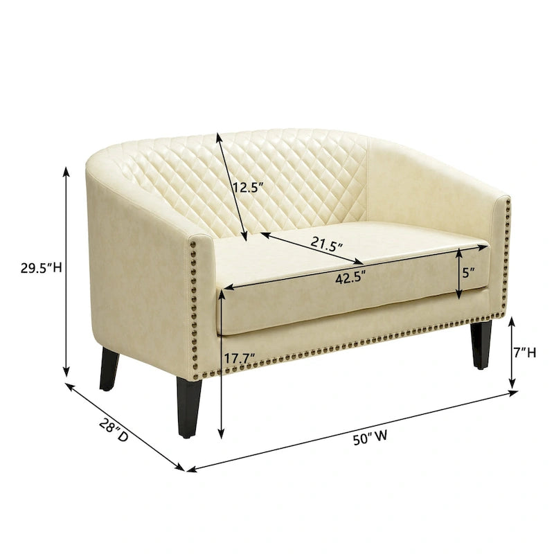 KINWELL Petit canapé causeuse rembourré en faux cuir touffeté 50W