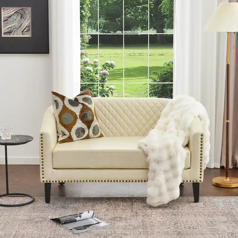 KINWELL Petit canapé causeuse rembourré en faux cuir touffeté 50W