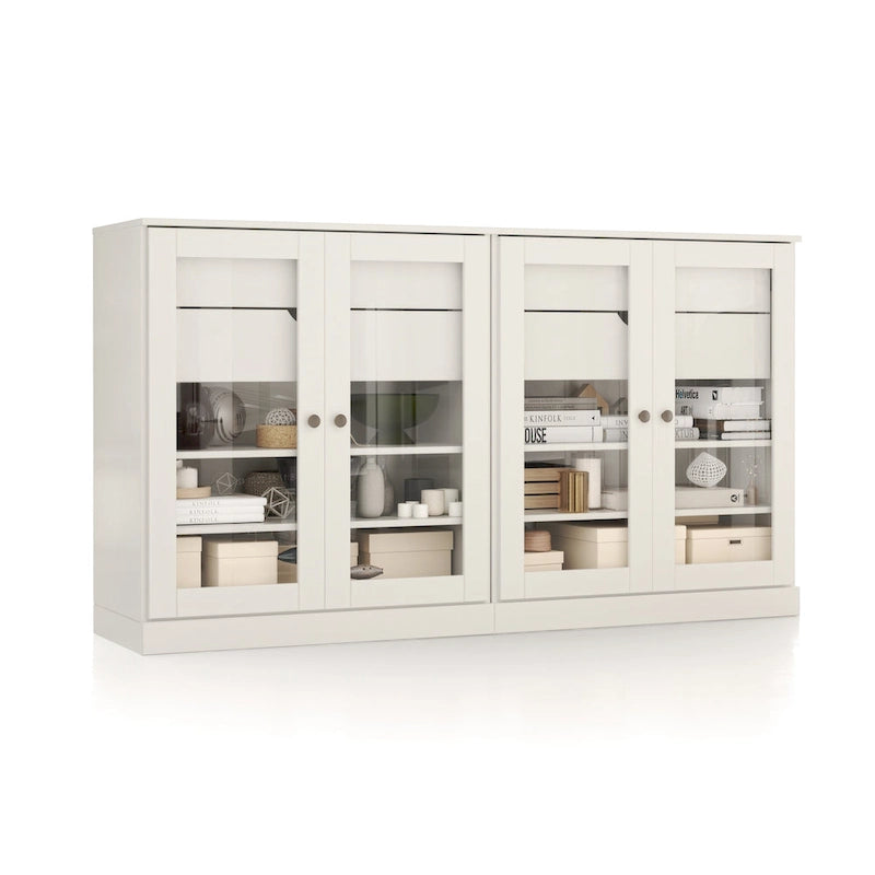 Buffet en bois massif Palace Imports 100 % avec portes en verre transparent, 4 tiroirs et étagères réglables