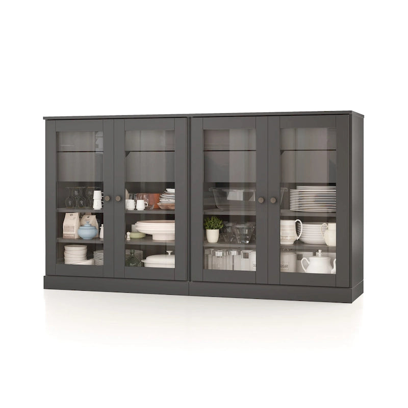 Buffet en bois massif Palace Imports 100 % avec portes en verre transparent, 4 tiroirs et étagères réglables