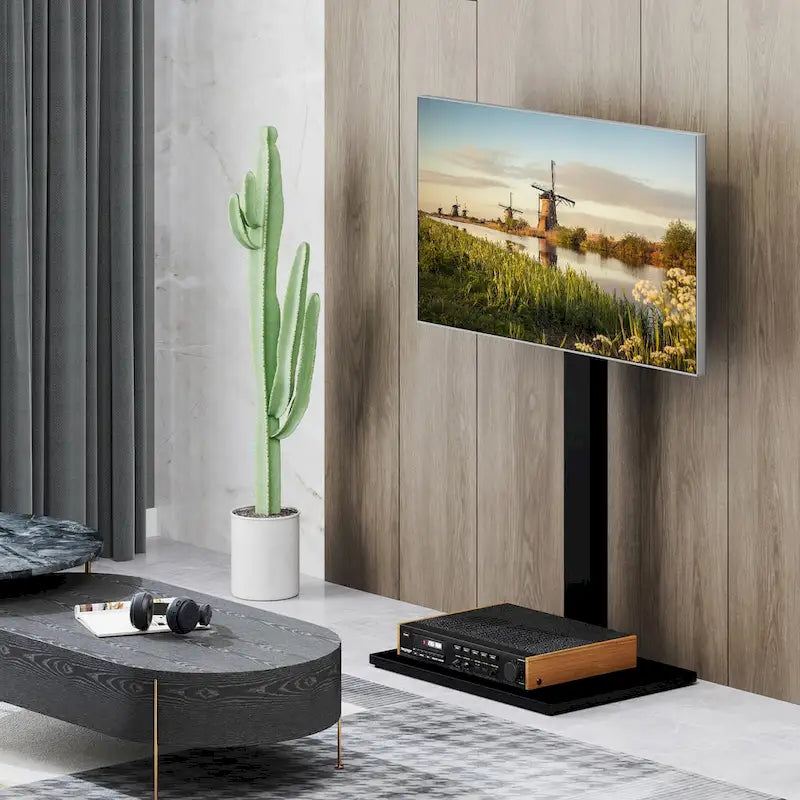 Meuble TV sur pied Gymax, support universel pour téléviseurs de 32 à 70 pouces jusqu'à 110