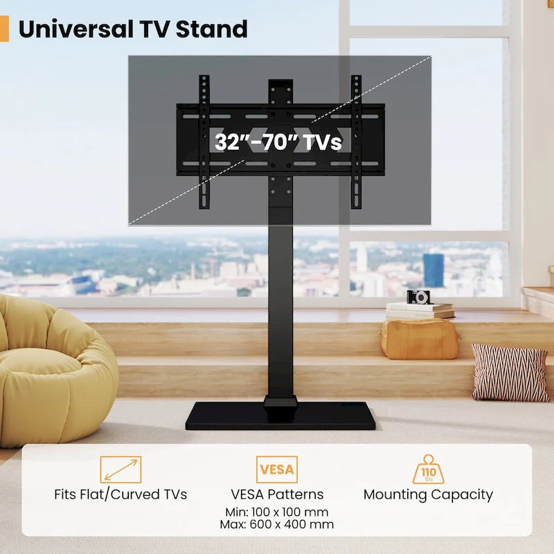 Meuble TV sur pied Gymax, support universel pour téléviseurs de 32 à 70 pouces jusqu'à 110
