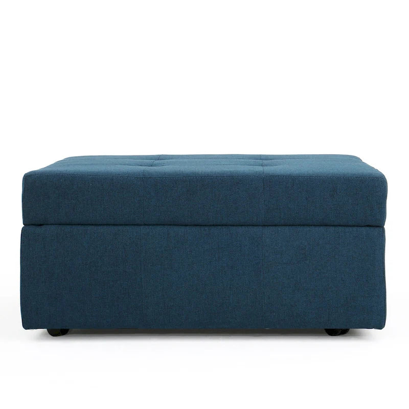 Pouf ottoman bas avec rangement, carré de 31 pouces, capitonné bleu marine
