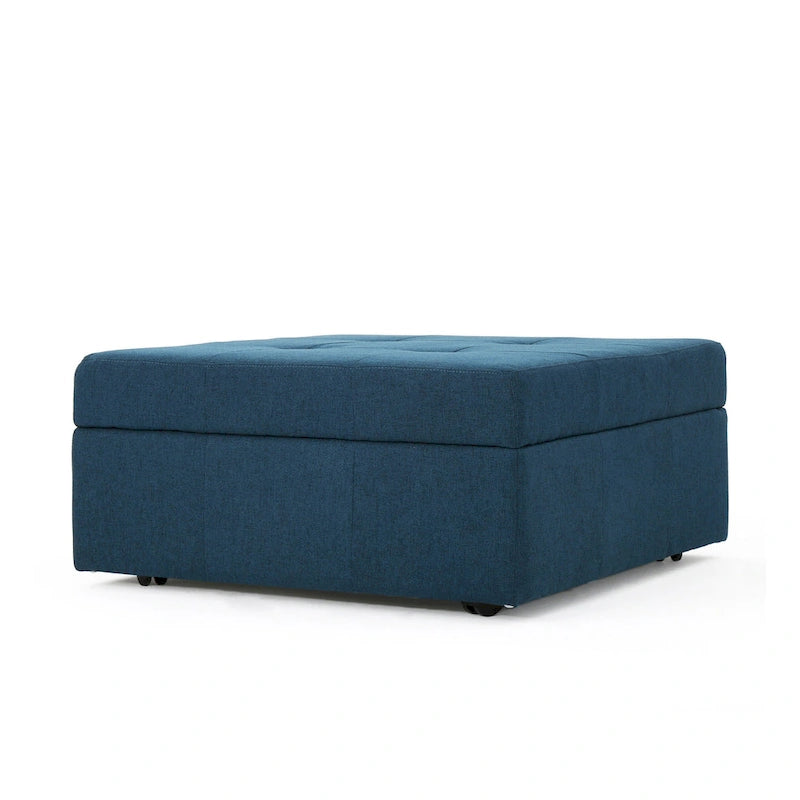 Pouf ottoman bas avec rangement, carré de 31 pouces, capitonné bleu marine