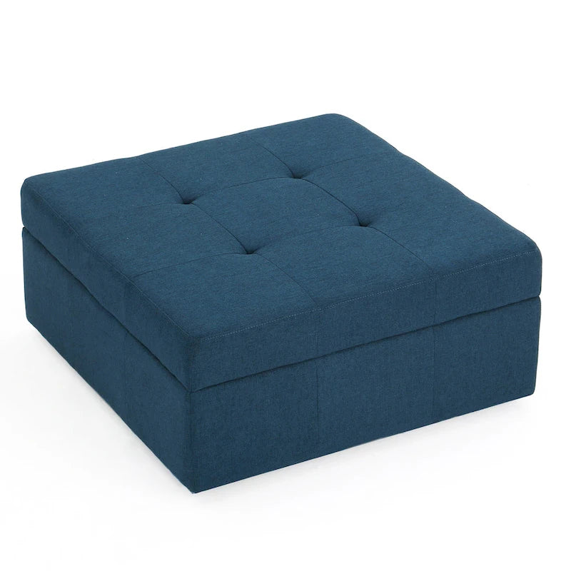 Pouf ottoman bas avec rangement, carré de 31 pouces, capitonné bleu marine