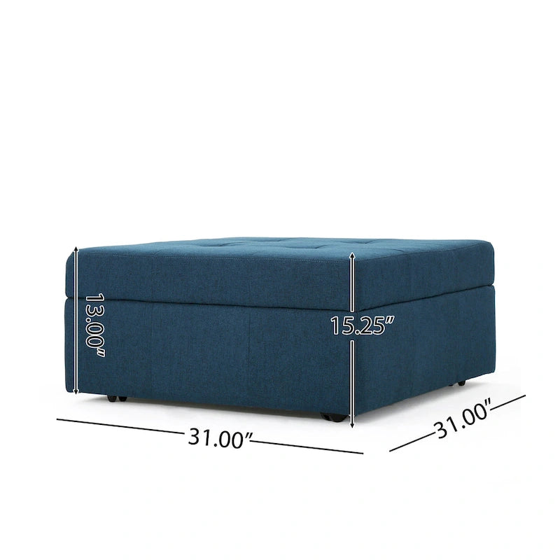 Pouf ottoman bas avec rangement, carré de 31 pouces, capitonné bleu marine