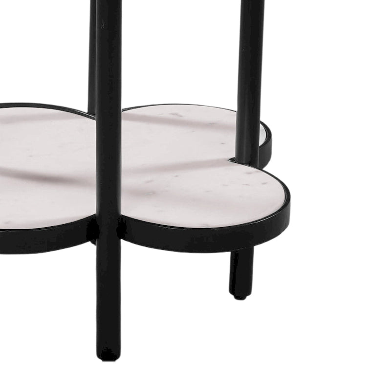 Table d'appoint Chloé, plateau en marbre véritable blanc en forme de trèfle avec cadre en fer noir