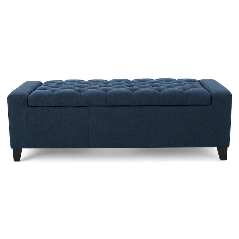 Banc Ottoman de Rangement, 51 Pouces, Tissu Bleu Foncé Capitonnage Bouton Profond