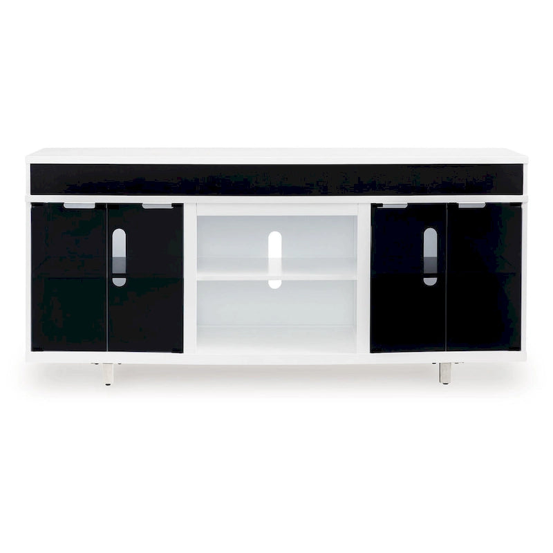 Meuble TV Ardon, Foyer Ouvert, Bois Blanc et Noir, 183 cm