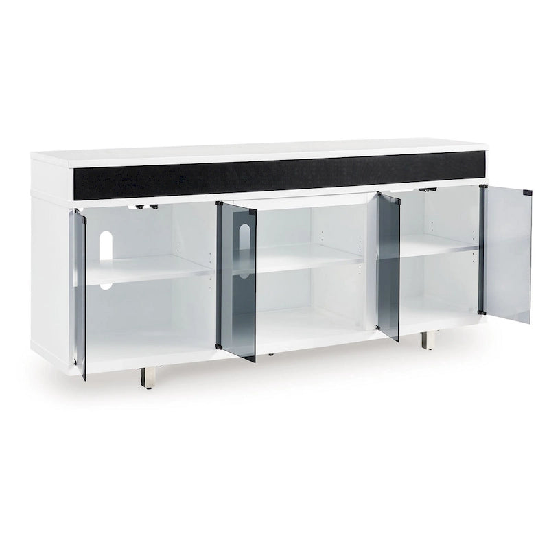 Meuble TV Ardon, Foyer Ouvert, Bois Blanc et Noir, 183 cm