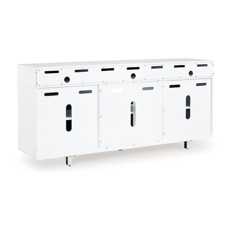 Meuble TV Ardon, Foyer Ouvert, Bois Blanc et Noir, 183 cm