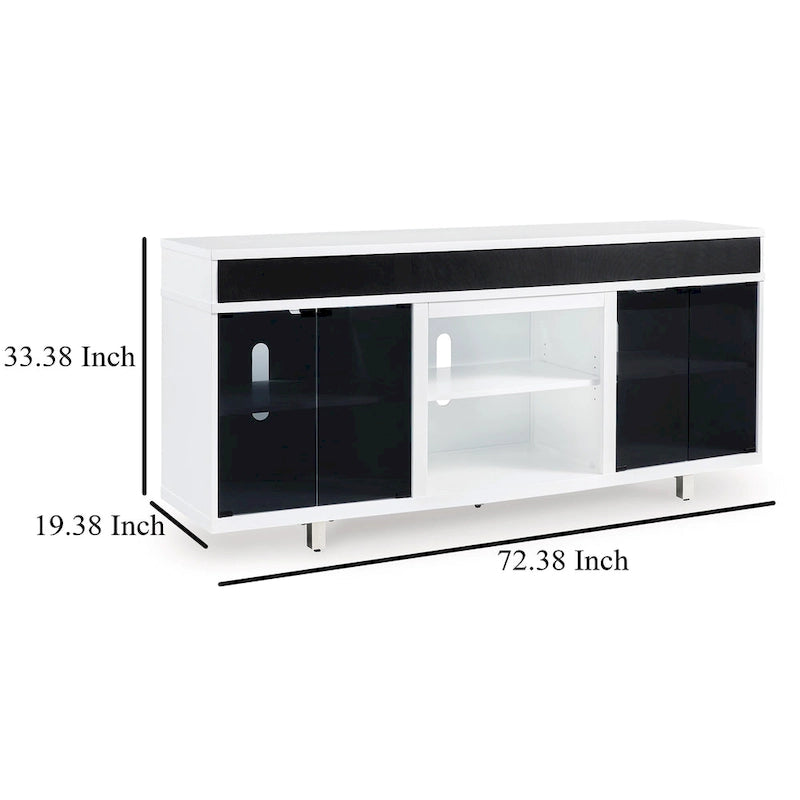 Meuble TV Ardon, Foyer Ouvert, Bois Blanc et Noir, 183 cm