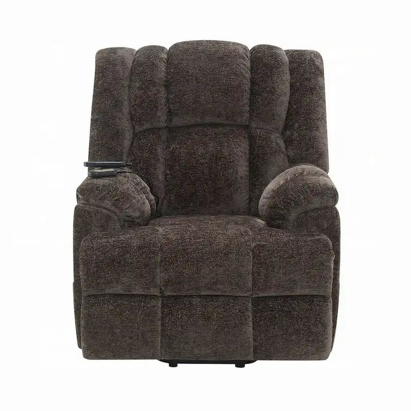 Fauteuil inclinable électrique Cassy avec élévateur, chauffage, massage, velours marron