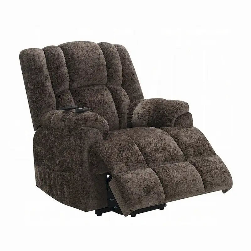 Fauteuil inclinable électrique Cassy avec élévateur, chauffage, massage, velours marron