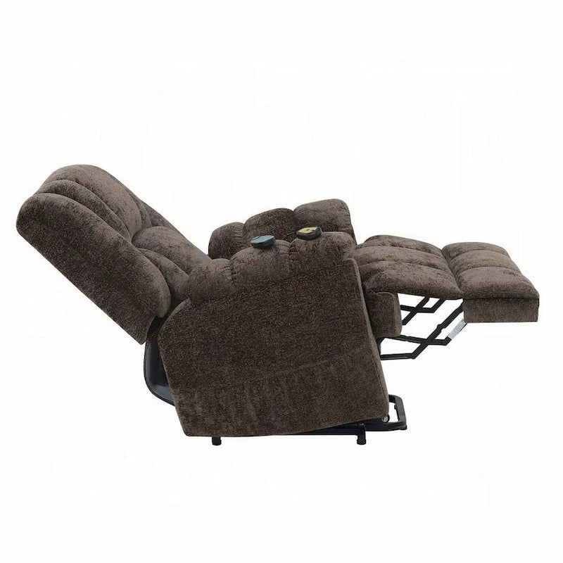 Fauteuil inclinable électrique Cassy avec élévateur, chauffage, massage, velours marron