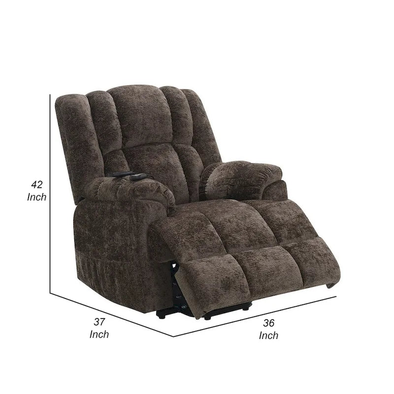 Fauteuil inclinable électrique Cassy avec élévateur, chauffage, massage, velours marron