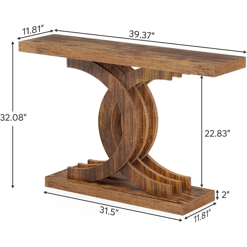Consoles en bois de style ferme avec base géométrique pour entrée