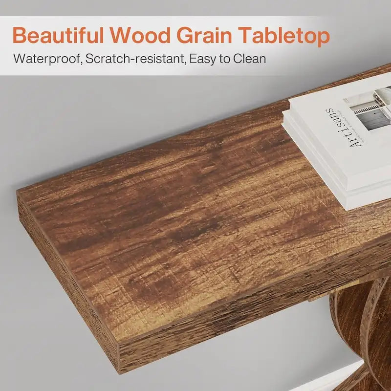 Consoles en bois de style ferme avec base géométrique pour entrée