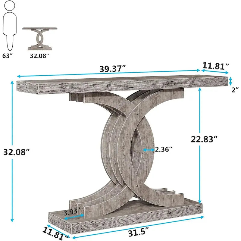 Consoles en bois de style ferme avec base géométrique pour entrée