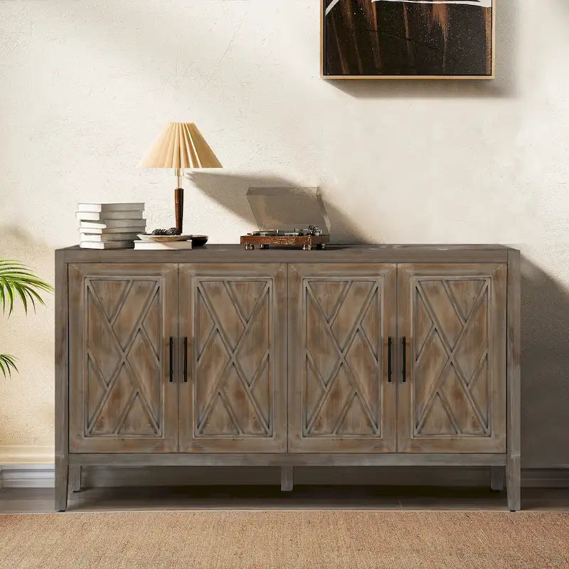 Meuble d'appoint style ferme moderne de 60 po avec 4 portes et tablette réglable